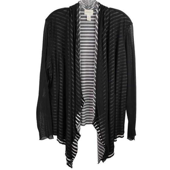 Chico's Cardigan Women's Size 3 US XL Black Stripe LS Draped Open Waterfall Hem - Picture 2 of 8